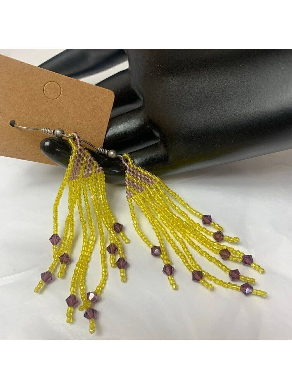 Vintage Seed Bead Woven Dangle Earrings
